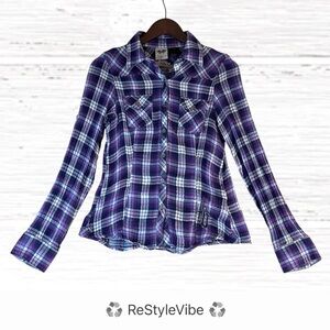 HARLEY-DAVIDSON Women’s Size S Shirt Top Blouse Plaid Embroidered Button Front